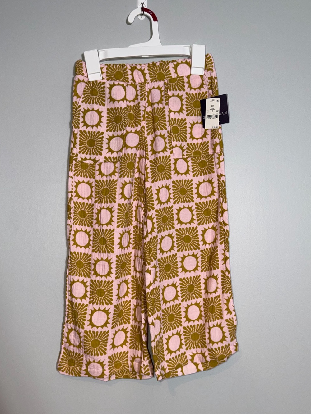 Grayson Threads Pink and Olive Geometric Floral Wide-Leg Pants